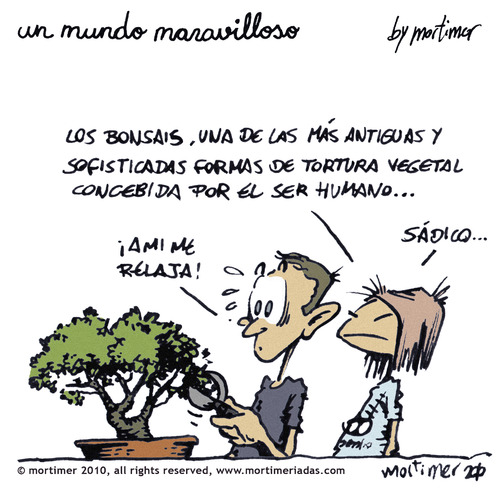 Cartoon: un mundo maravilloso 125 (medium) by mortimer tagged mortimer,mortimeriadas,cartoon,un,mundo,maravilloso,evolution,involution,mankind,girls,kids,chiste,derechos,vegetales,planta,maceta,liberacion,vegetal,environment,medioambiente,medioambiental,ecologia,ecologista,ecologist,bonsai,torture,tortura