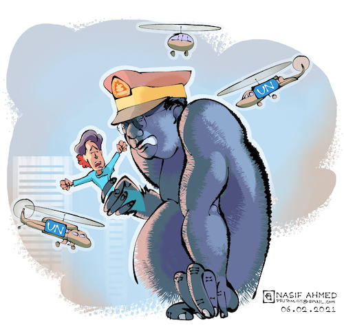 Cartoon: KIng Kong Ultra (medium) by Nasif Ahmed tagged aungsansuki,minaunghlaing,myanmar,editorialcartoon,political,nasifahmedcartoon,arrest,liar