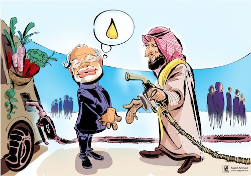 Cartoon: Make him anoffer he cant refuse (medium) by Nasif Ahmed tagged g20,belgium,international,relation,cartoon,political,nasifahmed,oil,crud,narendramodi,salman,saudiarabia,india,economy,vegetable,trade,exchange,business,bangladesh,cartoonist