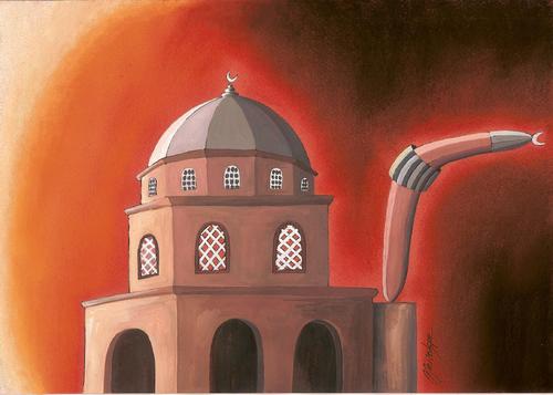 Cartoon: Boomerang (medium) by menekse cam tagged boomerang,swiss,referendum,minarets,mosque,minaret,islam