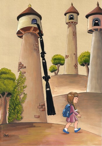 Cartoon: Escape (medium) by menekse cam tagged freedom,girls,islamic,country,girl,live,living,tower,burka,school,education,islam,ülkeleri,kizlar,özgürlük,okul,egitim