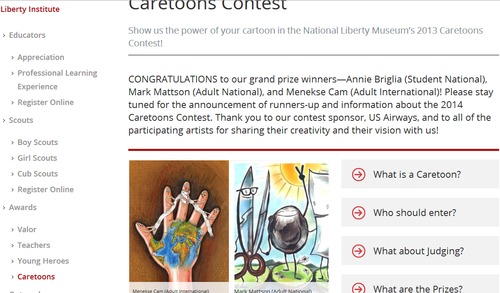 Cartoon: Grand Prize from USA (medium) by menekse cam tagged museum,liberty,national,philadelphia,usa,aid,humanitarian,intercontinental,prize,grand,contest,caretoon