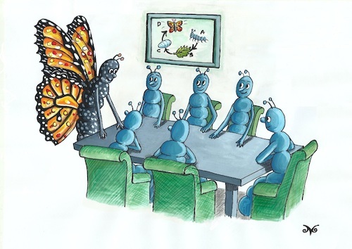 Cartoon: Leader (medium) by menekse cam tagged caterpillar,butterfly,team,manage,transformation,leader,business