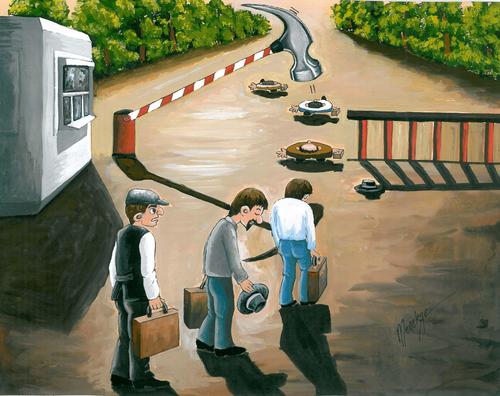 Cartoon: Migration-Migrant (medium) by menekse cam tagged human,men,man,gate,border,oppressed,be,migrant,migration,politic