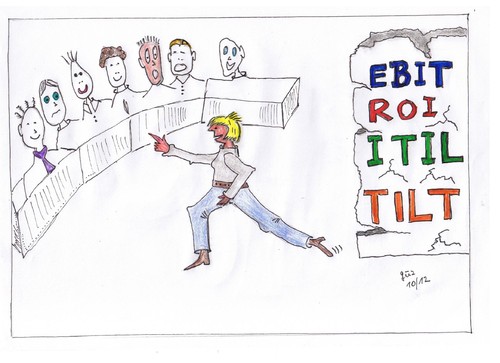 Cartoon: SCILL- ROI - ITIL-  EBIT - TILT (medium) by skätch-up tagged tilt,ebit,scill,itil,suse,susanne,hibinger