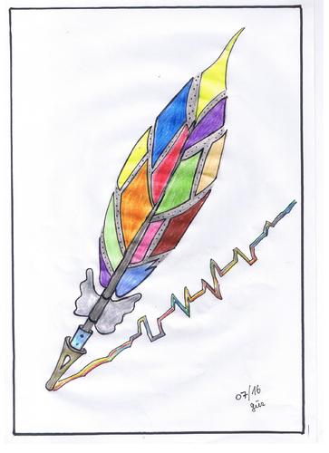 Cartoon: The Thriller colours and script (medium) by skätch-up tagged ballpen,pencil,pen,feather,future,present,history,painting,lovestories,poetry,thriller