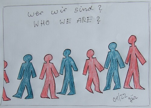 Cartoon: US AND THEM WHO WE ARE (medium) by skätch-up tagged we,she,him,her,us,them,they,love,hate,red,blue,black,white,men,women,people,peace,war,harmony,happy,misery,sad,sorry,wir,ihr,sie,ich,du,menschen,leute,gleichheit,unterschied,gemeinschaft,varianten,individualität,freunde,friends,zirkus,arena,karussel