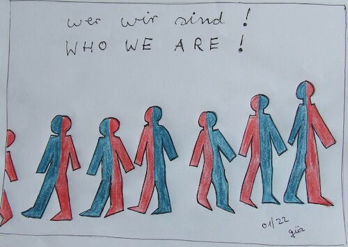 Cartoon: US AND THEM WHO WE ARE (medium) by skätch-up tagged we,she,him,her,us,them,they,love,hate,red,blue,black,white,men,women,people,peace,war,harmony,happy,misery,sad,sorry,wir,ihr,sie,ich,du,menschen,leute,gleichheit,unterschied,gemeinschaft,varianten,individualität,freunde,friends,zirkus,arena,karussel