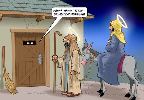 Cartoon: Ansteckungsgefahr (medium) by Joshua Aaron tagged weihnachten,heilige,familie,jesus,geburt,covid,pandemie,atemschutz,weihnachten,heilige,familie,jesus,geburt,covid,pandemie,atemschutz