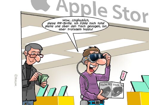 Cartoon: AR Brille (medium) by Joshua Aaron tagged vr,ar,virtual,reality,apple,store,internet,geld,sekte,jünger,vr,ar,virtual,reality,apple,store,internet,geld,sekte,jünger