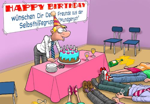 Cartoon: Bad Breath (medium) by Chris Berger tagged mungeruch,selbsthilfegruppe,geburtstag,schlechter,atem,mungeruch,selbsthilfegruppe,geburtstag,schlechter,atem