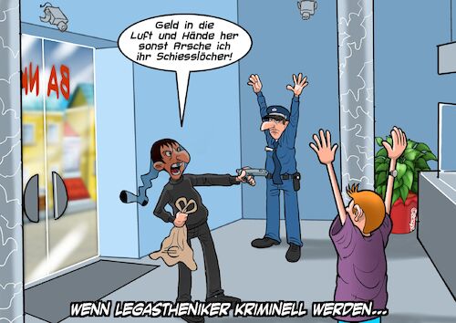 Cartoon: Banküberfall (medium) by Chris Berger tagged legastheniker,kriminell,bankraub,überfall,legastheniker,kriminell,bankraub,überfall