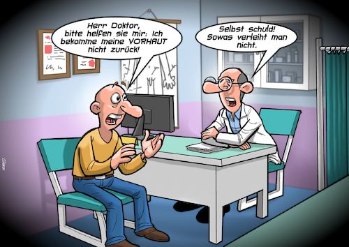 Cartoon: Beim Doktor (medium) by Chris Berger tagged doktor,vorhaut,verleih,patient,praeputium,doktor,vorhaut,verleih,patient,praeputium