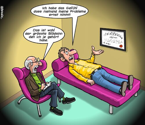 Cartoon: Beim Psychiater (medium) by Chris Berger tagged psychiater,patient,seriosität,ernst,soziophobie,probleme,couch,psychiater,patient,seriosität,ernst,soziophobie,probleme,couch