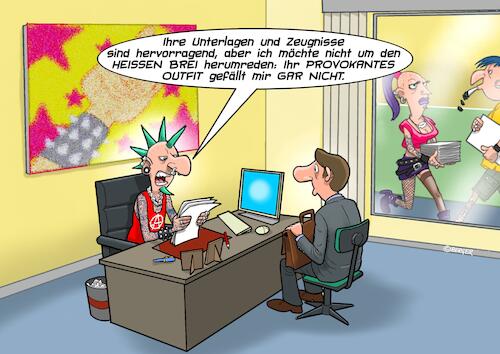 Cartoon: Bewerbungsgespräch (medium) by Chris Berger tagged bewerbung,juppie,yuppie,punk,anarchy,konservative,neoliberale,arschlöcher,bewerbung,juppie,yuppie,punk,anarchy,konservative,neoliberale,arschlöcher