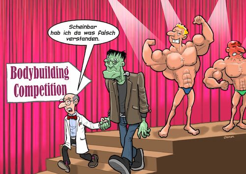 Cartoon: Bodybuilding (medium) by Chris Berger tagged frankenstein,monster,bodybuilding,wettbewerb,cometition,frankenstein,monster,bodybuilding,wettbewerb,cometition