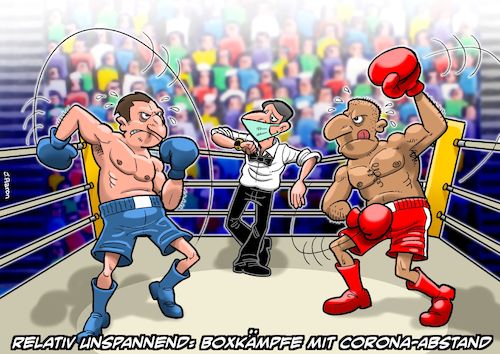Cartoon: Boxen in Zeiten von Corona (medium) by Joshua Aaron tagged boxen,corona,pandemie,kontaktsport,abstand,boxen,corona,pandemie,kontaktsport,abstand
