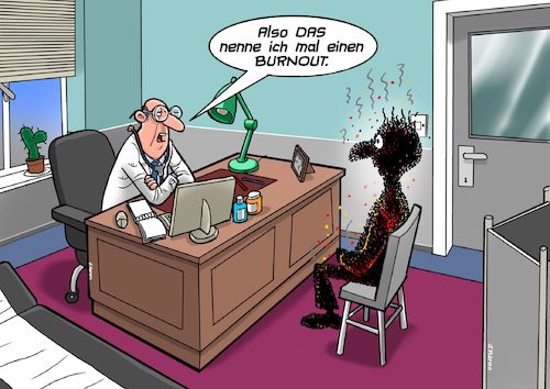Cartoon: Burnout (medium) by Joshua Aaron tagged burnout,doktor,überarbeitet,stress,patient,pschologe,burnout,doktor,überarbeitet,stress,patient,pschologe