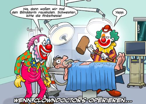 Cartoon: Clowndoctors (medium) by Joshua Aaron tagged clowndoktor,spass,krankenhaus,blinddarm,op,clowndoktor,spass,krankenhaus,blinddarm,op