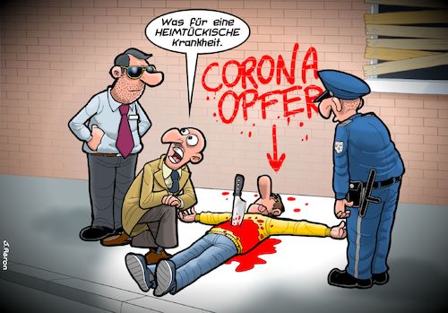 Cartoon: Corona-Opfer (medium) by Chris Berger tagged mord,covid,19,corona,virus,epidemie,pandemie,mord,covid,19,corona,virus,epidemie,pandemie
