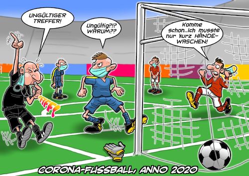 Cartoon: Corona Fussball (medium) by Joshua Aaron tagged fussball,bundesliga,covid,19,corona,virus,epidemie,pandemie,fussball,bundesliga,covid,19,corona,virus,epidemie,pandemie