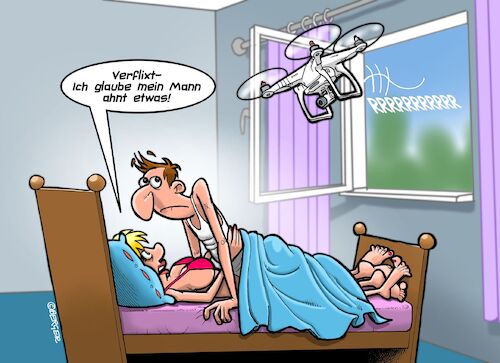 Cartoon: Drohne (medium) by Chris Berger tagged drohne,seitensprung,ehemann,verhältnis,gattin,freund,drohne,seitensprung,ehemann,verhältnis,gattin,freund