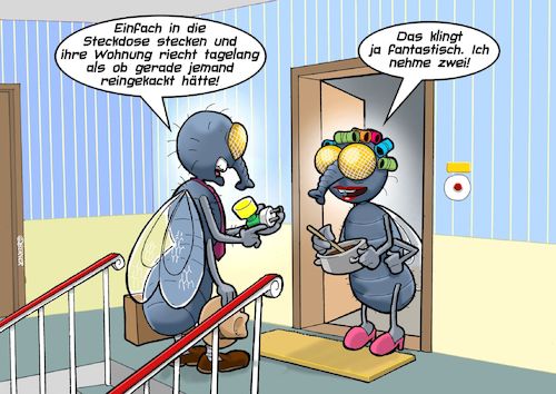 Cartoon: Duftstecker (medium) by Joshua Aaron tagged fliegen,scheisse,kacke,fäkalien,duftstecker,vertreter,fliegen,scheisse,kacke,fäkalien,duftstecker,vertreter