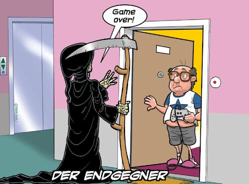 Cartoon: Endgegner (medium) by Joshua Aaron tagged gamer,endgegner,computerspiele,gamer,endgegner,computerspiele