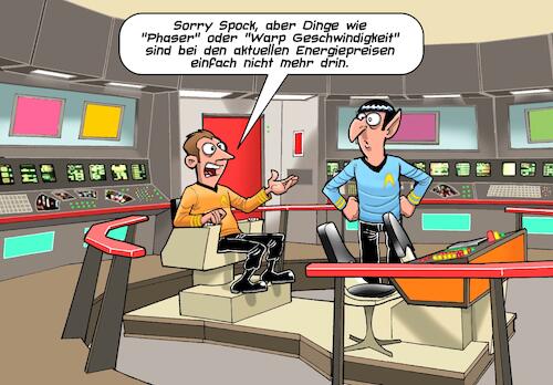 Cartoon: Energiepreise (medium) by Joshua Aaron tagged enterprise,spock,kirk,phaser,warp,energiepreise,strom,gas,enterprise,spock,kirk,phaser,warp,energiepreise,strom,gas