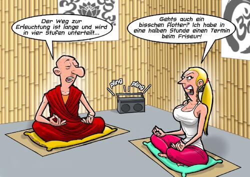 Cartoon: Erleuchtung (medium) by Chris Berger tagged buddhismus,materialismus,nirvna,erleuchtung,shopping,queen,buddhismus,materialismus,nirvna,erleuchtung,shopping,queen