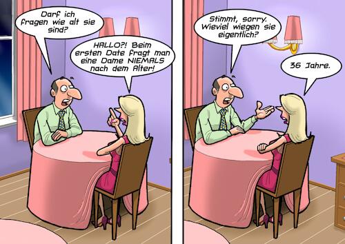 Cartoon: Erstes Date (medium) by Joshua Aaron tagged date,alter,benehmen,gewicht,fragen,peinlich,date,alter,benehmen,gewicht,fragen,peinlich