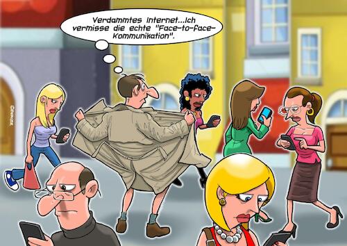 Cartoon: Exhibitionist heute (medium) by Joshua Aaron tagged exhibitionismus,exhibitionist,internet,smartphone,kommunikation,exhibitionismus,exhibitionist,internet,smartphone,kommunikation