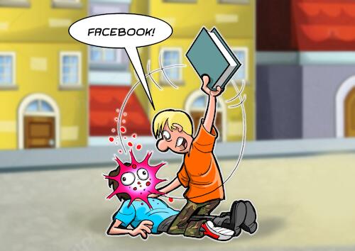 Cartoon: Facebook manuell (medium) by Chris Berger tagged facebook,social,media,brutalität,mobbing,gewalt,jugendliche,facebook,social,media,brutalität,mobbing,gewalt,jugendliche