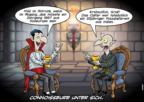 Cartoon: Feinschmecker (medium) by Joshua Aaron tagged vampir,dracula,nosferatu,blutsauger,weintrinker,gourmet,connoisseur,vampir,dracula,nosferatu,blutsauger,weintrinker,gourmet,connoisseur