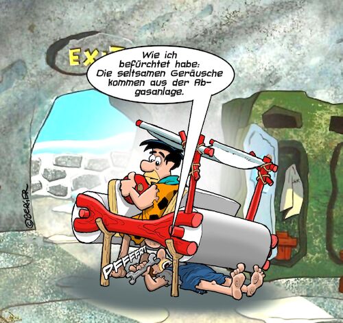 Cartoon: Feuerstein (medium) by Chris Berger tagged auto,panne,steinzeit,fred,feuerstein,flintstone,auspuff,furz,auto,panne,steinzeit,fred,feuerstein,flintstone,auspuff,furz