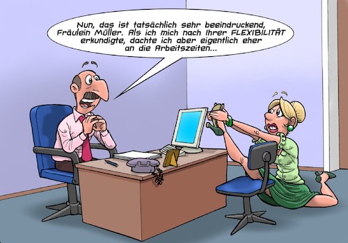 Cartoon: Flexibilität (medium) by Joshua Aaron tagged flexibel,flexibiltät,job,beruf,karriere,vorstellungsgespräch,flexibel,flexibiltät,job,beruf,karriere,vorstellungsgespräch