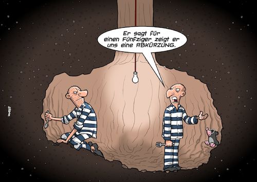 Cartoon: Fluchttunnel (medium) by Joshua Aaron tagged ausbruch,flucht,gefängnis,knast,jva,haftanstalt,maulwurf,ausbruch,flucht,gefängnis,knast,jva,haftanstalt,maulwurf