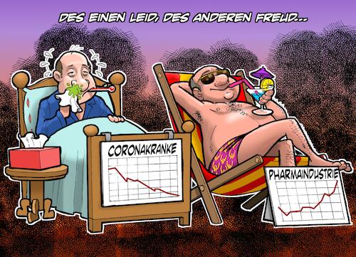 Cartoon: Freud und Leid (medium) by Chris Berger tagged corona,covid,big,pharma,pharmaindustrie,impfungen,corona,covid,big,pharma,pharmaindustrie,impfungen