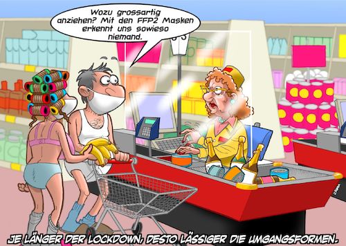 Cartoon: Gemütliches Shopping (medium) by Chris Berger tagged lockdown,shopping,lässig,umgangsformen,bequem,gemütlich,pandemie,corona,covid,lockdown,shopping,lässig,umgangsformen,bequem,gemütlich,pandemie,corona,covid