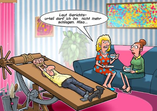 Cartoon: Gewalt in der Ehe (medium) by Chris Berger tagged gewalt,ehe,psycho,frau,mann,aggression,gewalt,ehe,psycho,frau,mann,aggression