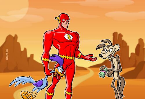 Cartoon: Gotcha (medium) by Joshua Aaron tagged roadrunner,kojote,coyote,flash,bribe,money,geld,roadrunner,kojote,coyote,flash,bribe,money,geld