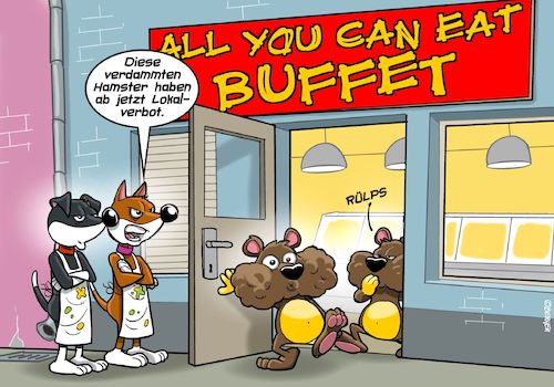 Cartoon: Hamster (medium) by Chris Berger tagged buffet,all,you,can,eat,hamster,hunde,buffet,all,you,can,eat,hamster,hunde
