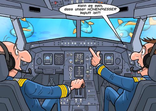 Cartoon: Höhenmesser (medium) by Joshua Aaron tagged flugzeug,pilot,höhenmesser,meer,unter,wasser,fische,cockpit,flugzeug,pilot,höhenmesser,meer,unter,wasser,fische,cockpit