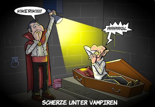 Cartoon: Humor unter Blutsaugern (medium) by Joshua Aaron tagged dracula,vampir,blutsauger,scherze,morgen,sonnenlicht,humor,witz,dracula,vampir,blutsauger,scherze,morgen,sonnenlicht,humor,witz