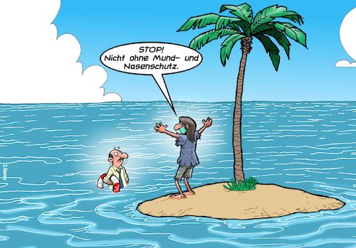 Cartoon: Hygiene geht vor (medium) by Chris Berger tagged mundschutz,nasenschutz,covid,corona,hygienemassnahmen,pandemie,insel,mundschutz,nasenschutz,covid,corona,hygienemassnahmen,pandemie,insel
