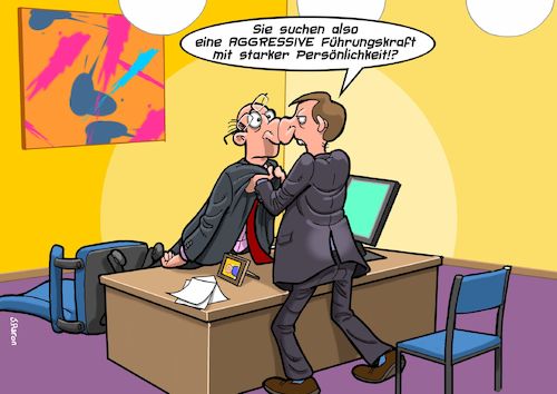 Cartoon: Idealbesetzung (medium) by Joshua Aaron tagged aggression,marketing,einstellung,engagement,posten,job,vorstellungsgespräch,chef,bewerber,aggression,marketing,einstellung,engagement,posten,job,vorstellungsgespräch,chef,bewerber