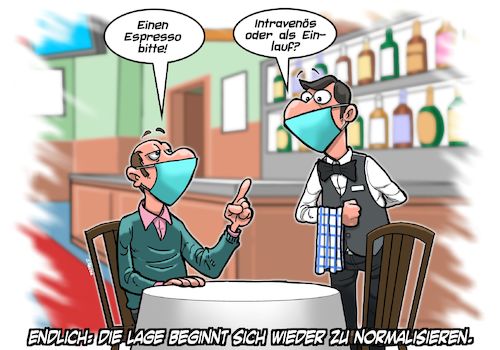 Cartoon: Im Kaffeehaus (medium) by Chris Berger tagged kaffee,cafe,covid,pandemie,lockdown,gastronomie,kellner,gast,kaffee,cafe,covid,pandemie,lockdown,gastronomie,kellner,gast