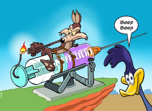 Cartoon: Impfpflicht (medium) by Joshua Aaron tagged impfen,corona,covid,pandemie,impfpflicht,impfgegner,will,coyote,roadrunner,impfen,corona,covid,pandemie,impfpflicht,impfgegner,will,coyote,roadrunner