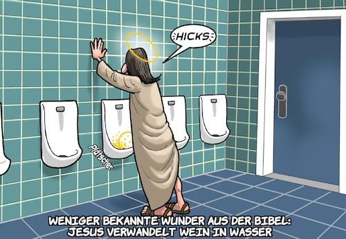 Cartoon: Jesus (medium) by Chris Berger tagged jesus,wunder,wein,wasser,pissoir,toilette,jesus,wunder,wein,wasser,pissoir,toilette