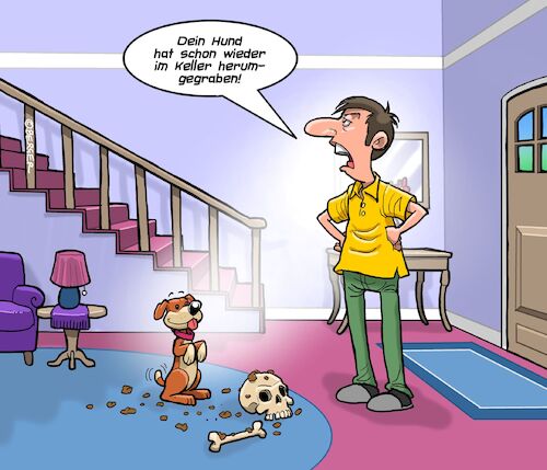 Cartoon: Kellerfund (medium) by Chris Berger tagged hund,keller,knochen,leiche,mord,hund,keller,knochen,leiche,mord